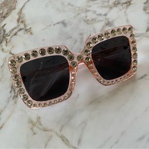 Pink Acetate Rhinestone Sunglasses with Smokey Lens